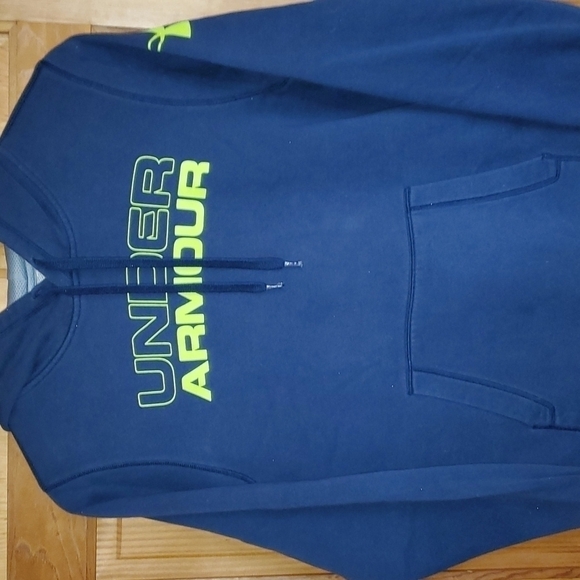 Under Armour‎ Loose Vibrant Logo Blue & Yellow Sz. S/P Hoodie with Pockets - Picture 2 of 10